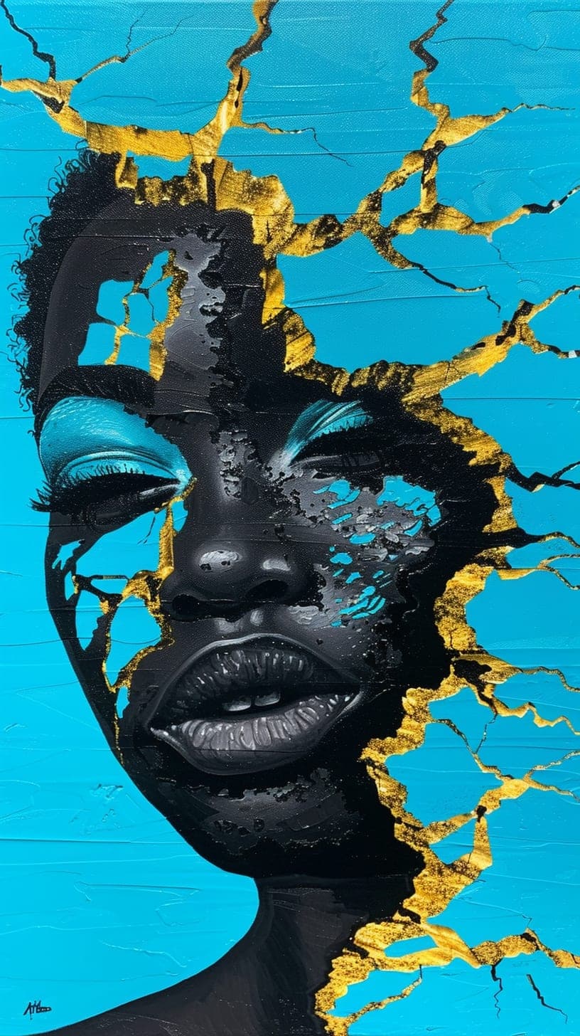 Crackle, Blue and Gold. Impasto piece by Desi Baker.