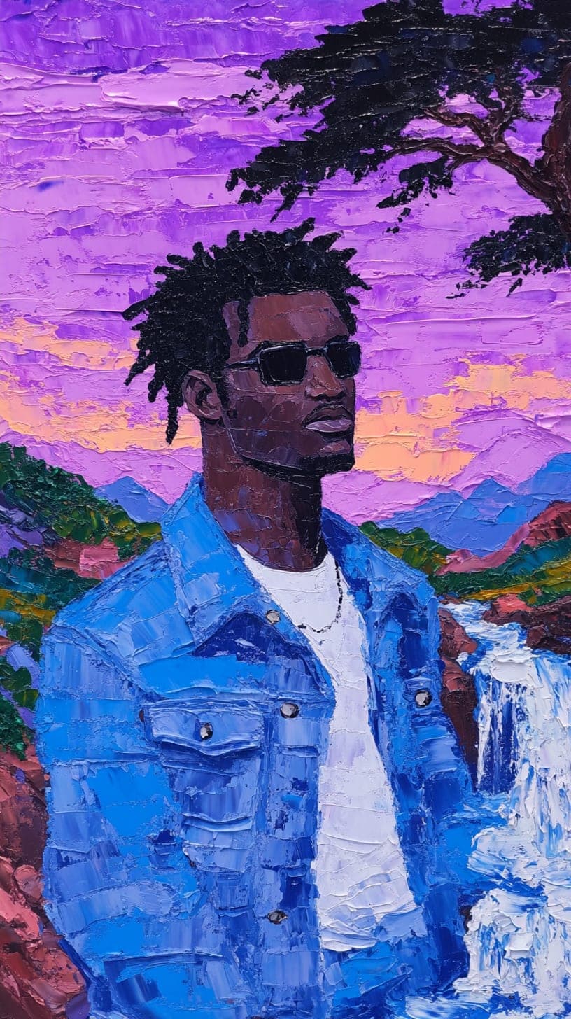 Denim, Sunset. Impasto piece by Desi Baker.