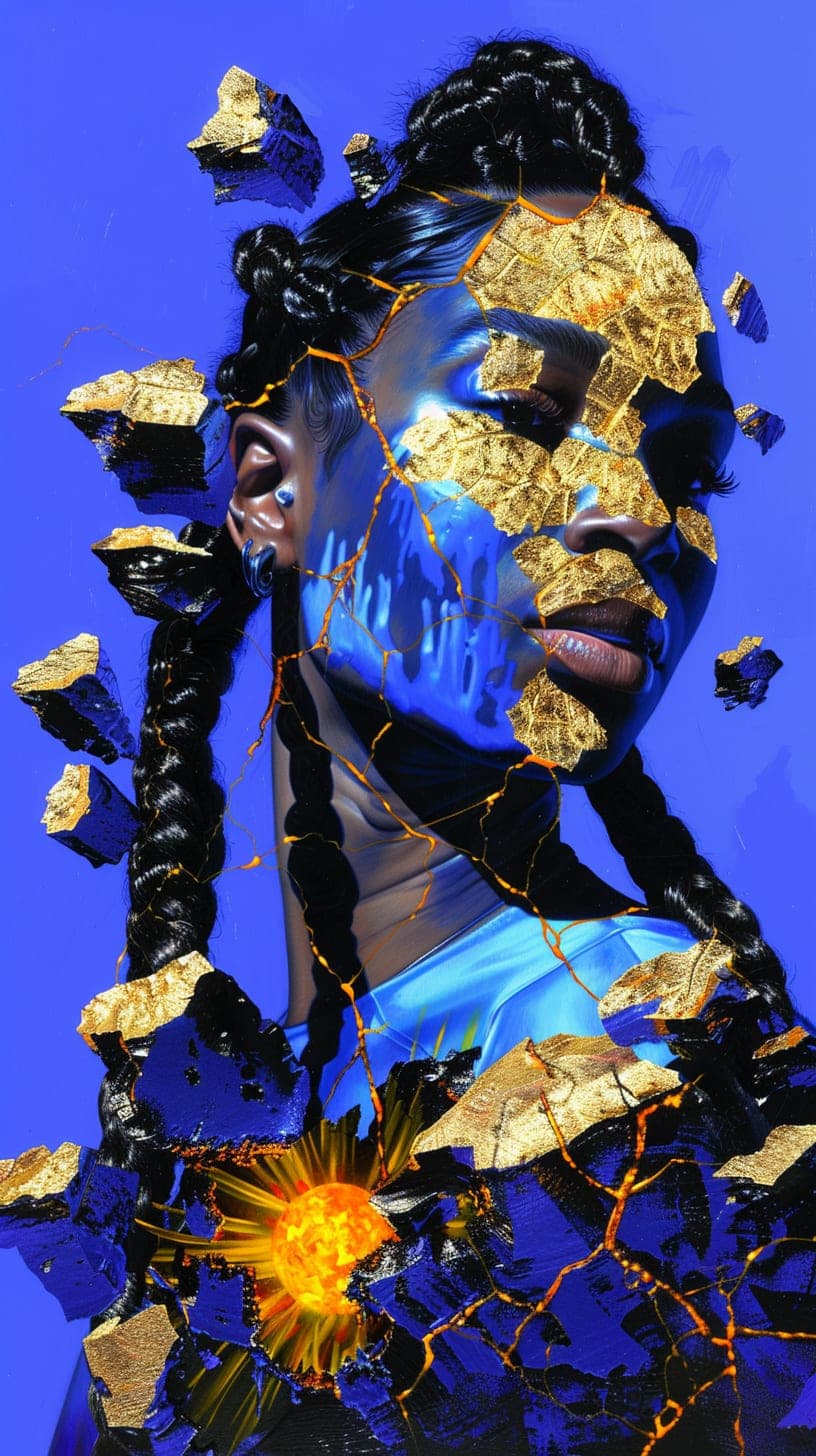 Gold Leaf on Blue. Impasto piece by Desi Baker.
