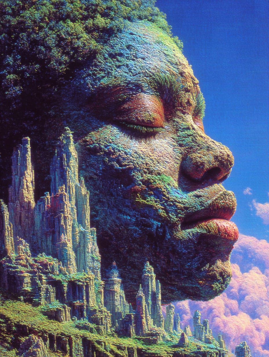 Stone Face, Skyline. Surreal piece by Desi Baker.