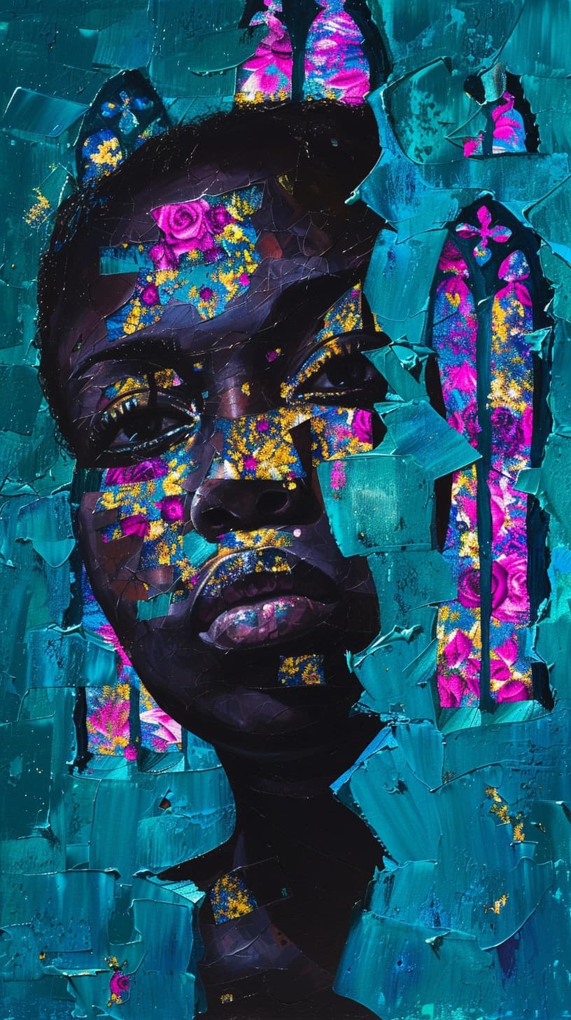 Teal Floral Fracture. Impasto piece by Desi Baker.